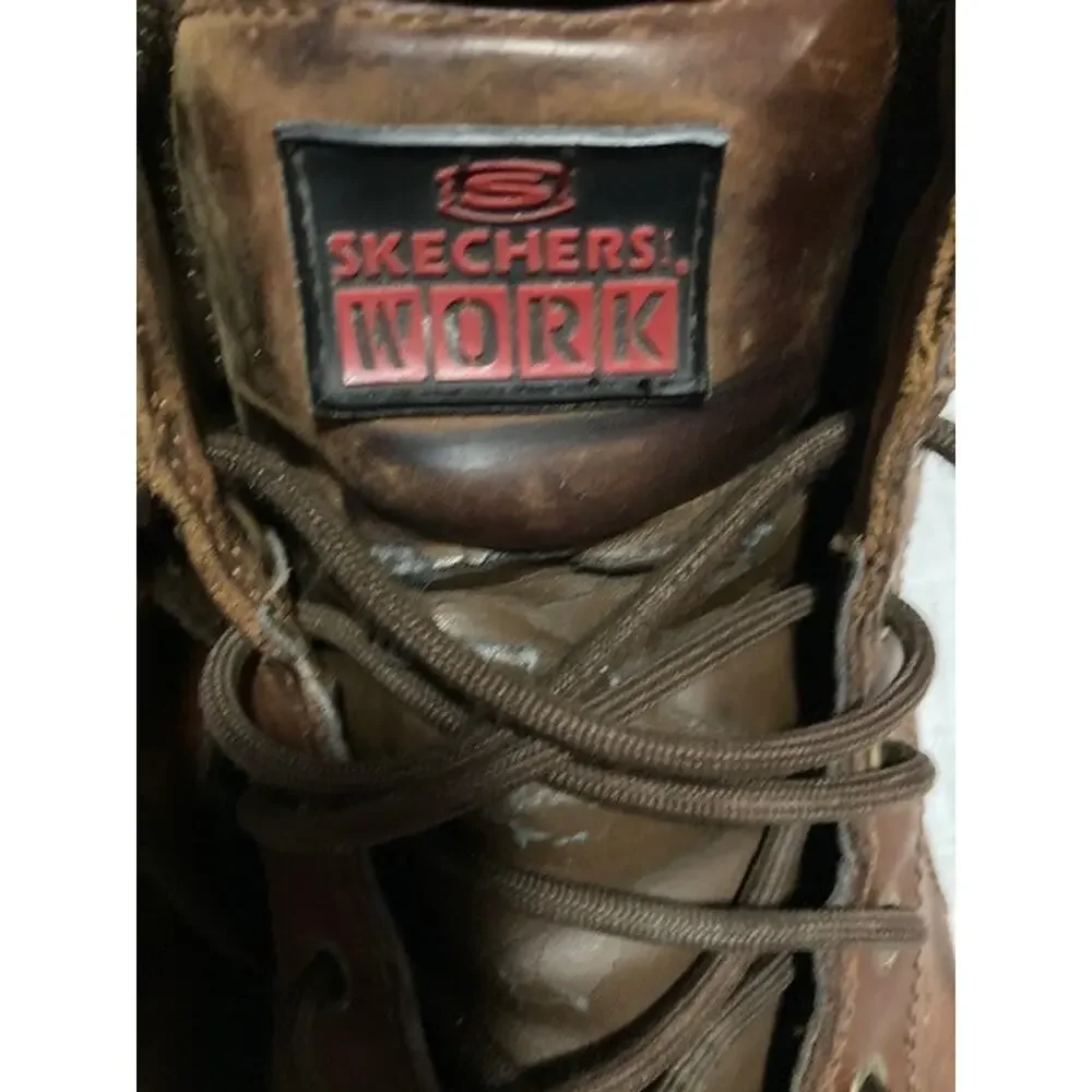 Skechers Work Steel Toe Boots Men’s Size 14 Brown Leather Lace‑Up – Very Good